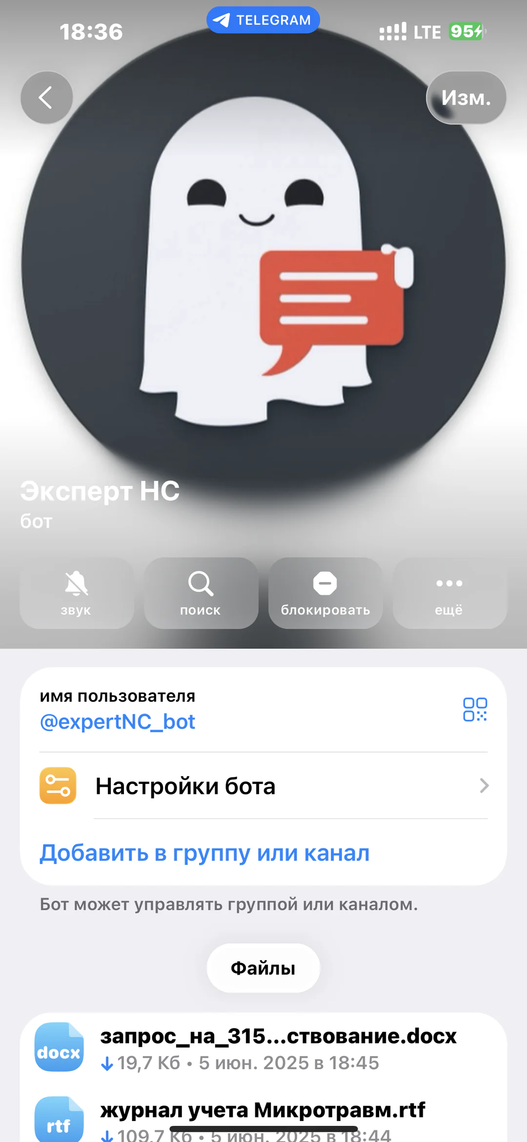 Эксперт НС: профиль бота и доступные документы